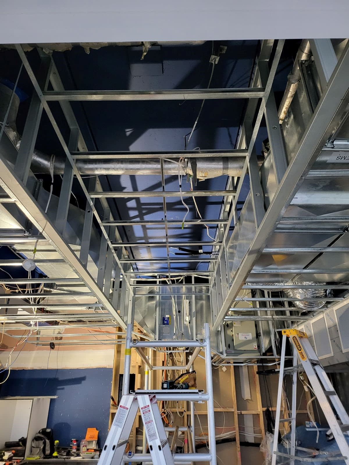 Steel ceiling framing going in