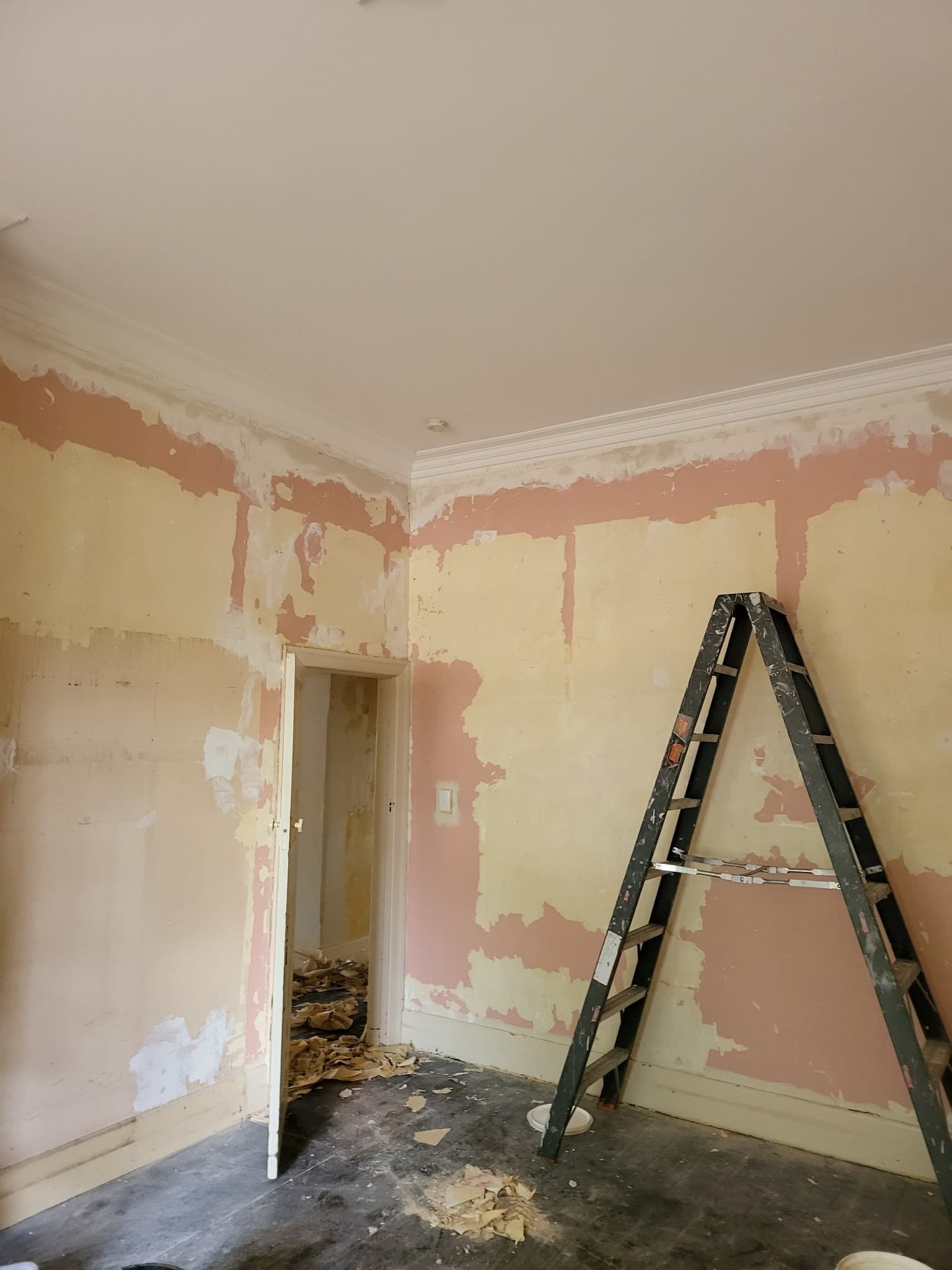 Period room walls stripped and patched